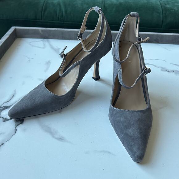 Ann Taylor Gray Suede Pointed Toe Pumps Size 7.5 - Picture 4 of 9